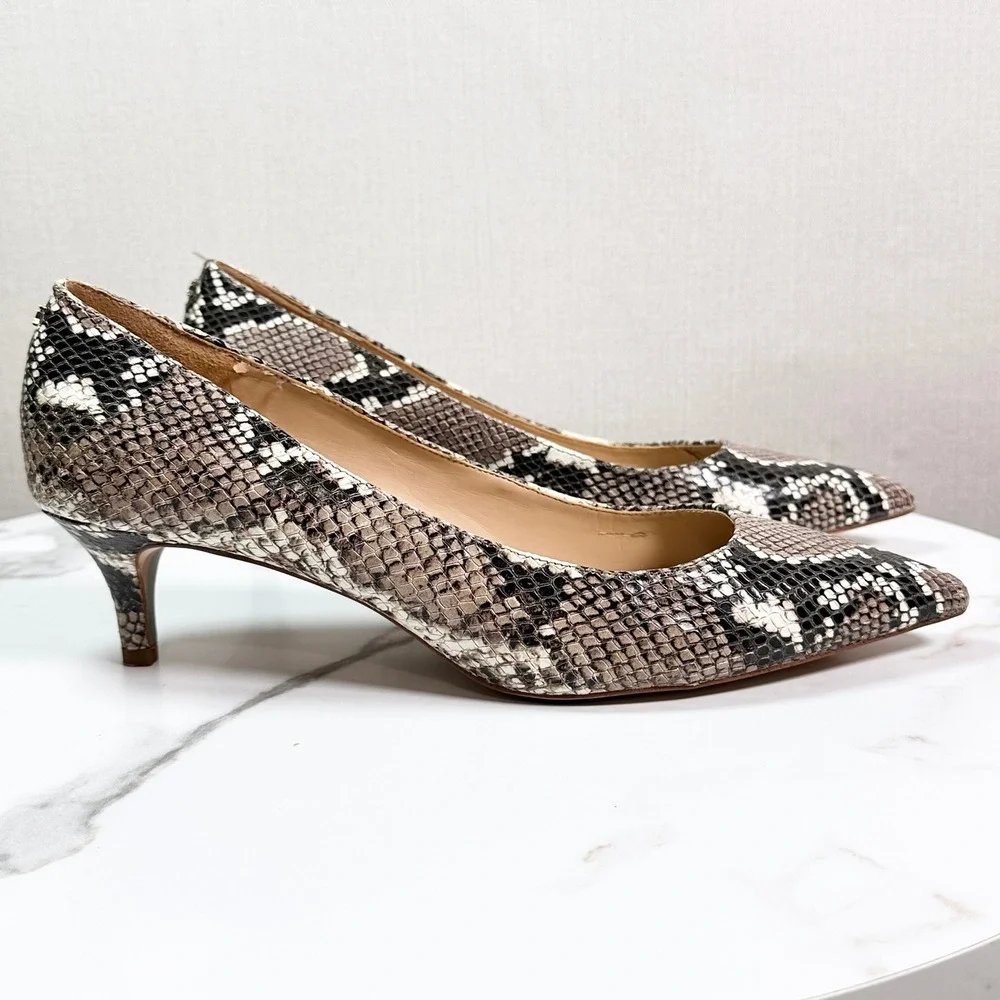 Sam Edelman Dori Snakeskin Leather Kitten Heel Pumps Tan Black 11M